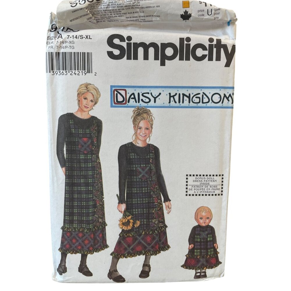 Simplicity Daisy Kingdom Pattern 9358 Dress & 18" Doll Jumper Size 7-14
